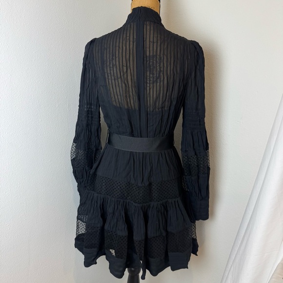 ZIMMERMANN spliced mesh long sleeve mini dress black with slip and belt - Picture 14 of 14
